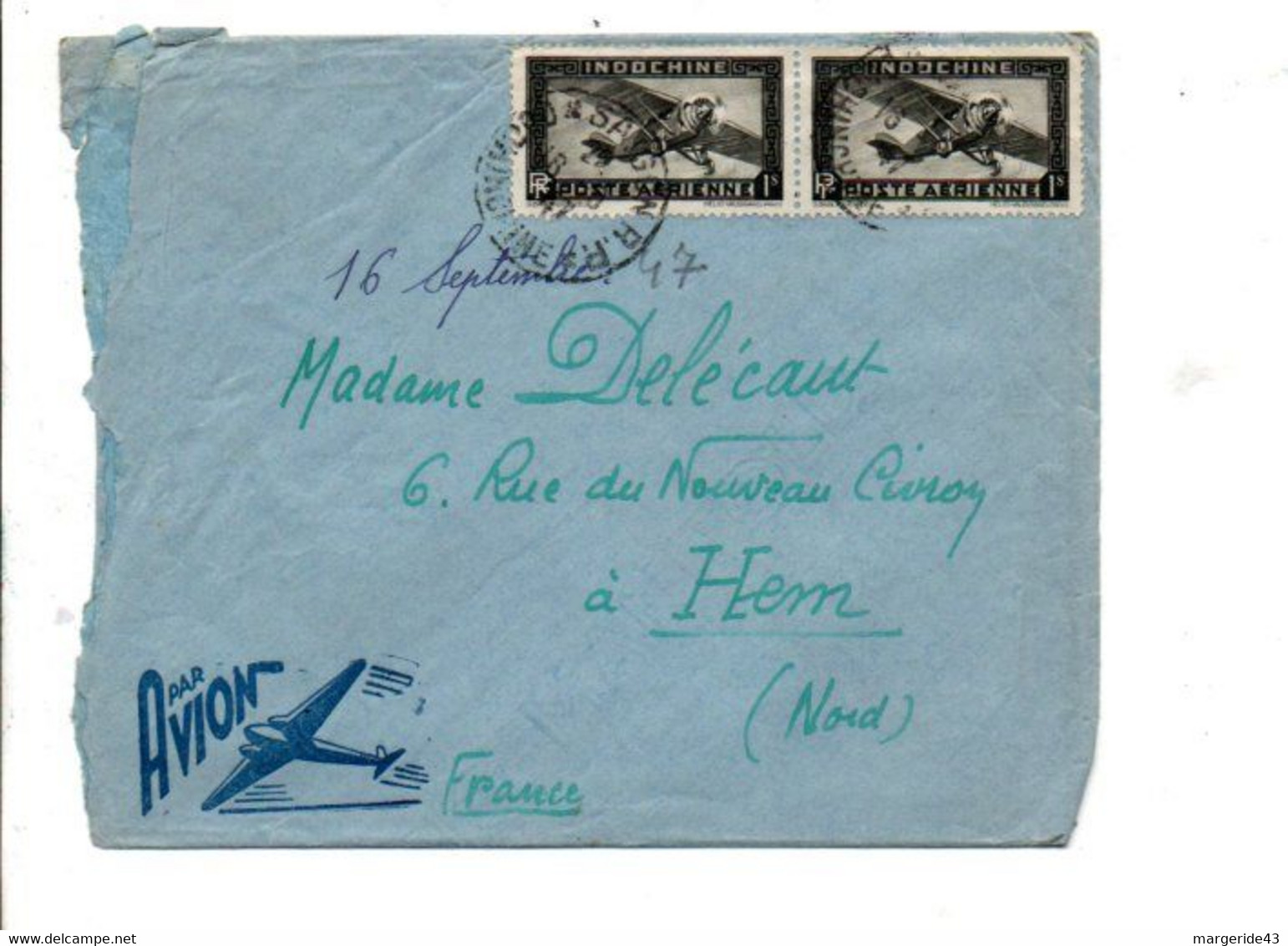 COCHINCHINE AFFRANCHISSEMENT COMPOSE SUR LETTRE DE SAÏGON POUR LA FRANCE 1947 - Cartas & Documentos