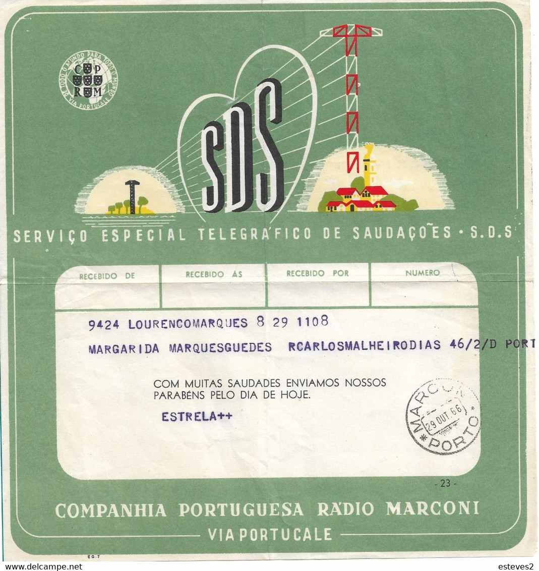 Portugal 1966 , SOS Telegraph , Radio Marconi  Porto Stamp - Lettres & Documents