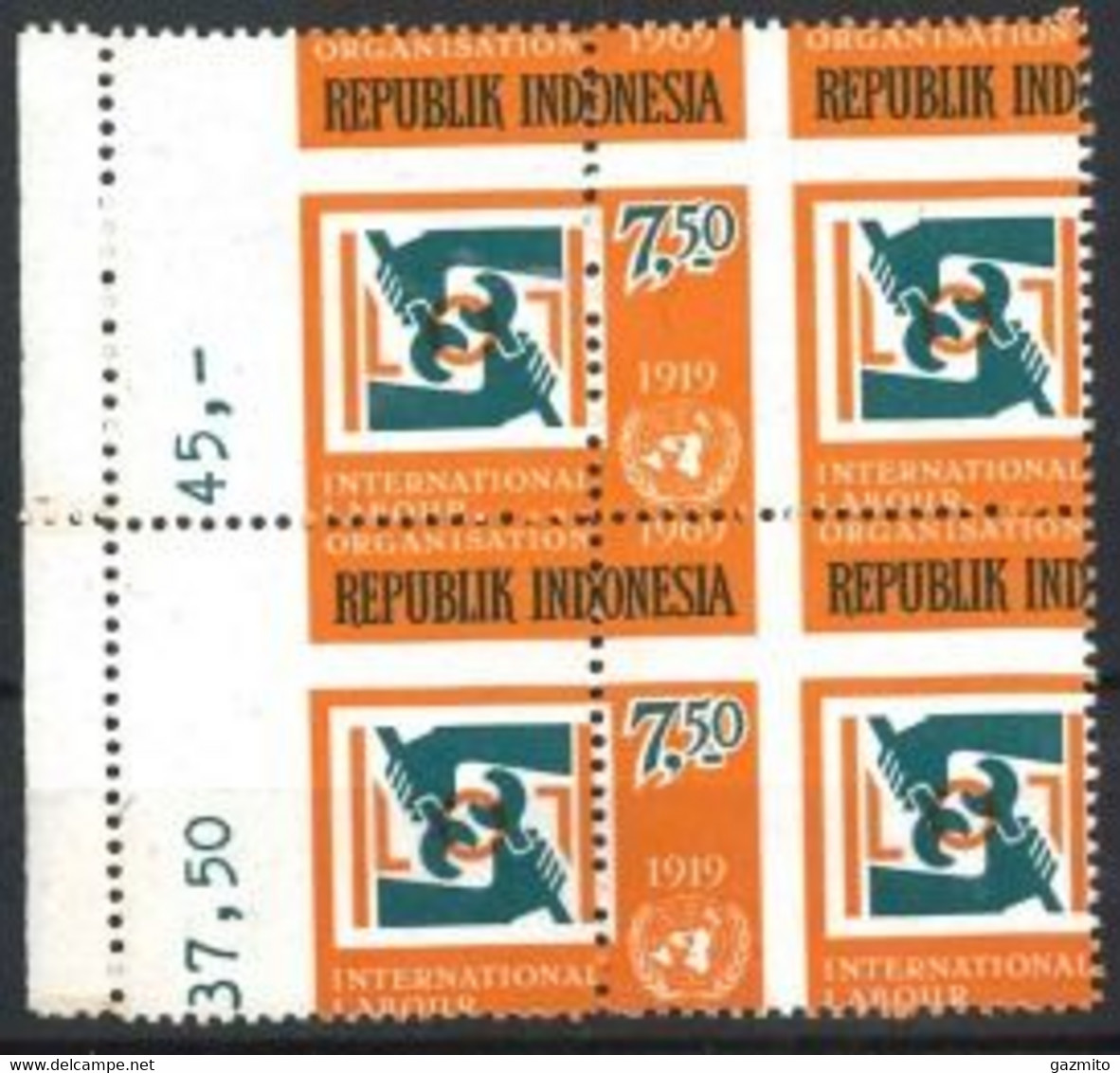 Indonesia 1969, 50th Anniversary Of I.L.O.  7,59R CUTTING ERROR - Errores En Los Sellos