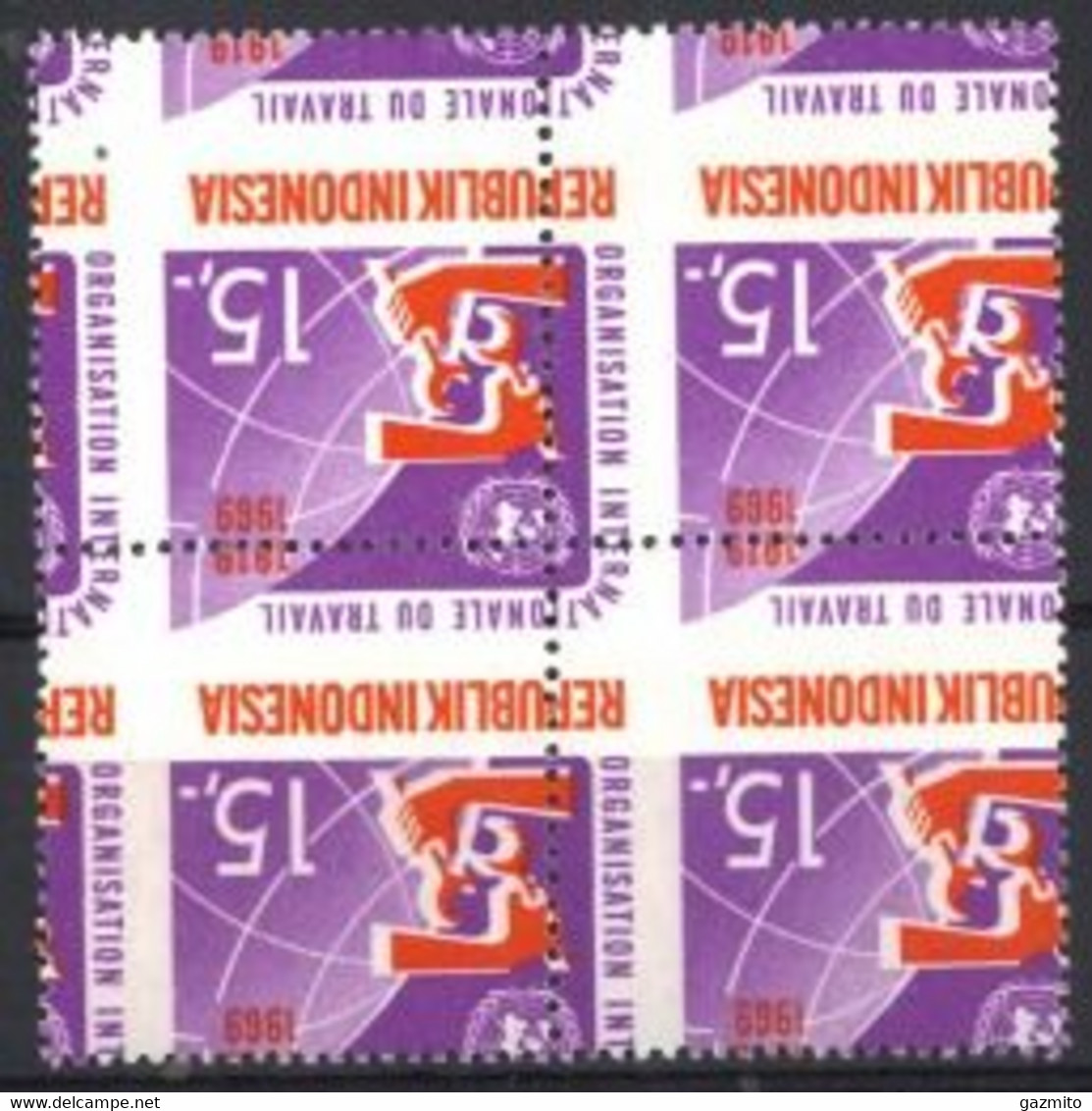 Indonesia 1969, 50th Anniversary Of I.L.O.  15R CUTTING ERROR - Errores En Los Sellos