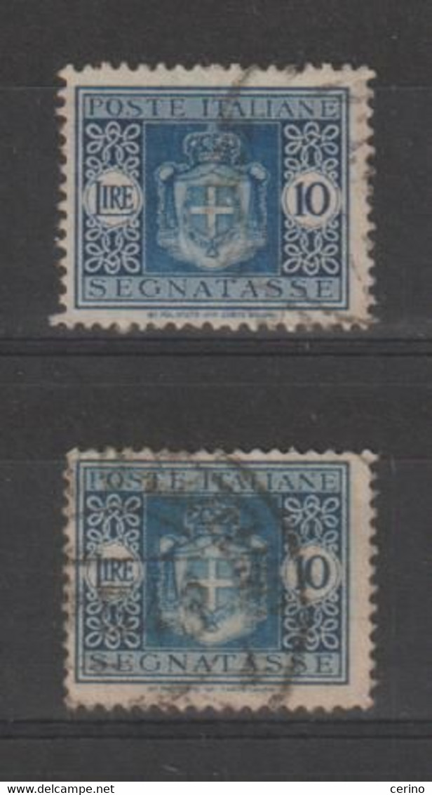 LUOGOTENENZA:  1945  TASSE  -  £. 10  AZZURRO  US. -  RIPETUTO  2  VOLTE  -  FILIGRANA  -  SASS. 95 - Strafport