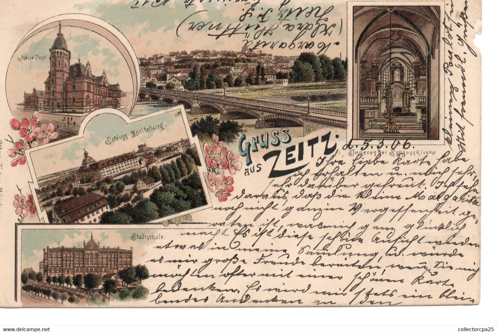 Gruss Aus Zeitz - Neue Post - Stadtschule - Schloss Moritzburg - Immerer Der Schlosskirche - Litho - Zeitz