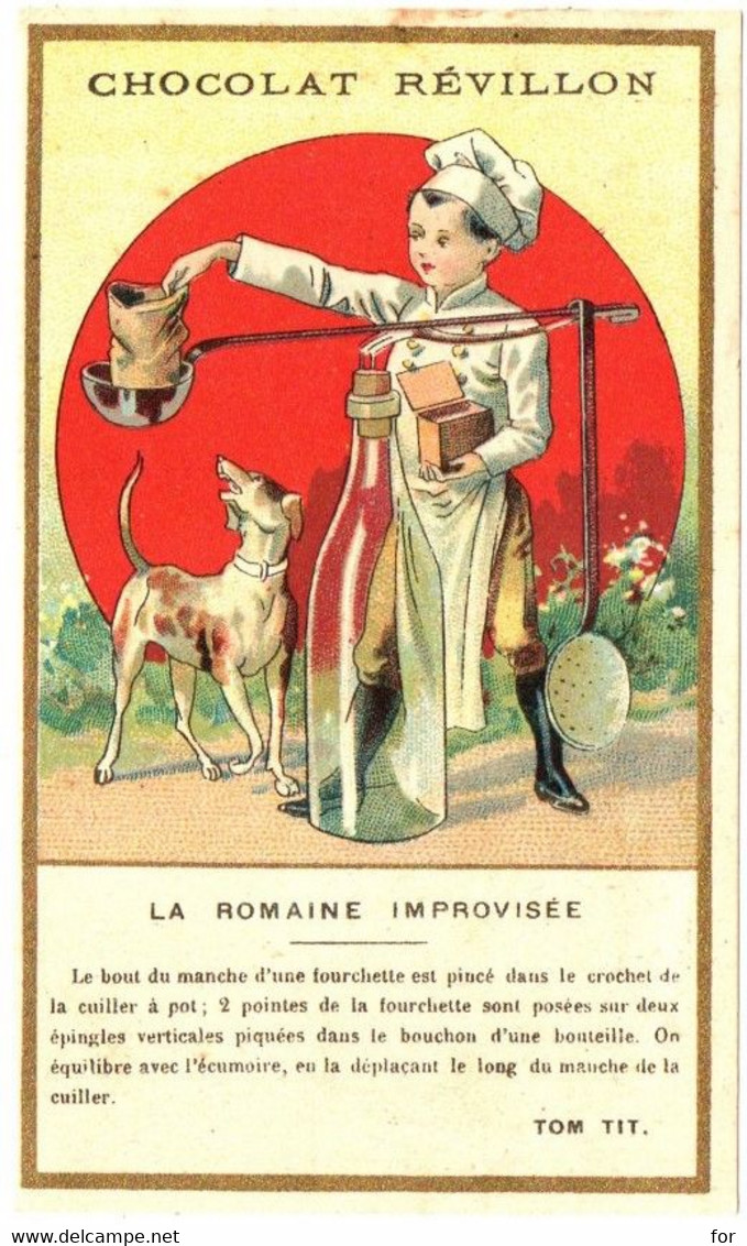 Chromo : Chocolat : Revillon - Chocolat Mydia : La Romaine Improvisée : Jeune Enfant Cuisinier Et Chien : Humour - Revillon