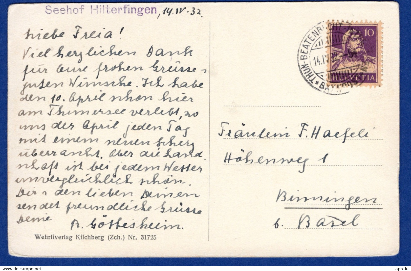 86B/73: Bahnpost  "THUN - BEATENBUCHT - INTERLAKEN / * BAHNPOST *" (BP0103) - Bahnwesen