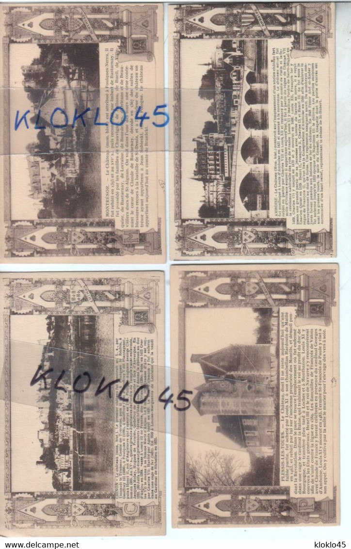 41 Et 37 - Lot De 8 CPA Sépia Châteaux : BLOIS - AMBOISE - MONTRESOR - CHINON - USSE - R. DORANGE Tours - Collections & Lots