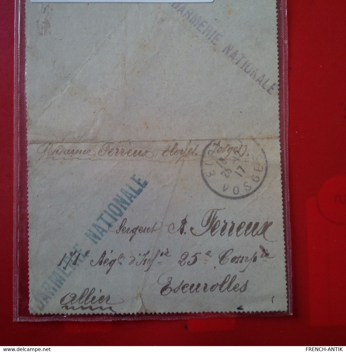 LETTRE ELOYES GENDARMERIE POUR ESEUROLLES SOLDAT 1917 - Cartas & Documentos