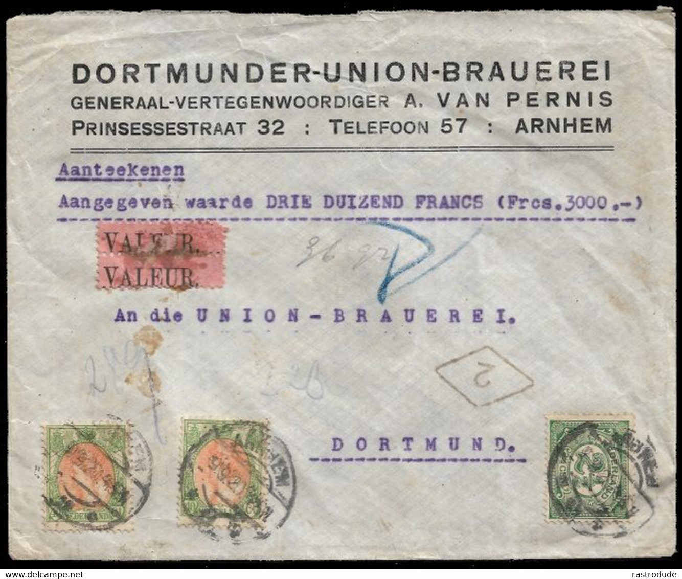 1920, 9 Sept NETHERLANDS MONEY LETTER TO GERMANY - ADVERTISING COVER - BEER BIÈRE BIER - Covers & Documents