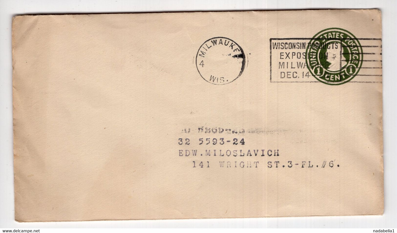 1930? UNITED STATES,MILWAUKEE,1 CENT STATIONERY STAMPED COVER,USED - 1921-40