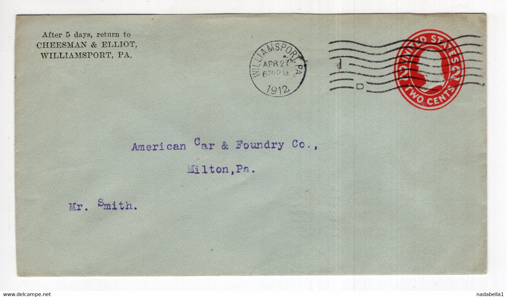 1932. UNITED STATES,WILLIAMSPORT,2 CENT OVERPRINTED,REVALUED STATIONERY STAMPED COVER,USED - 1921-40