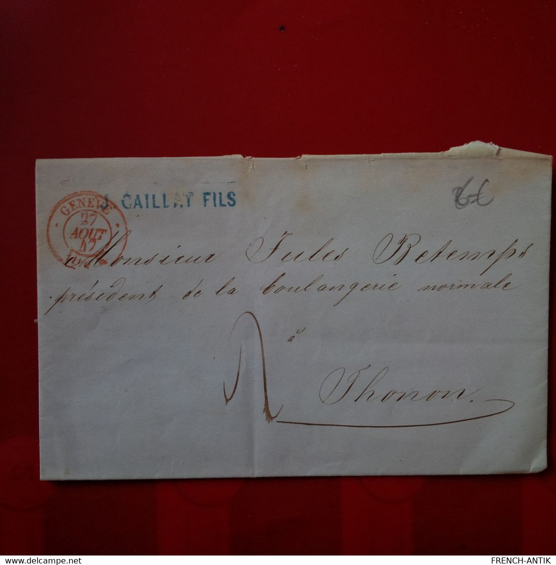 LETTRE GENEVE POUR THONON 1847 PRESIDENT DE LA BOULANGERIE NORMALE - Storia Postale