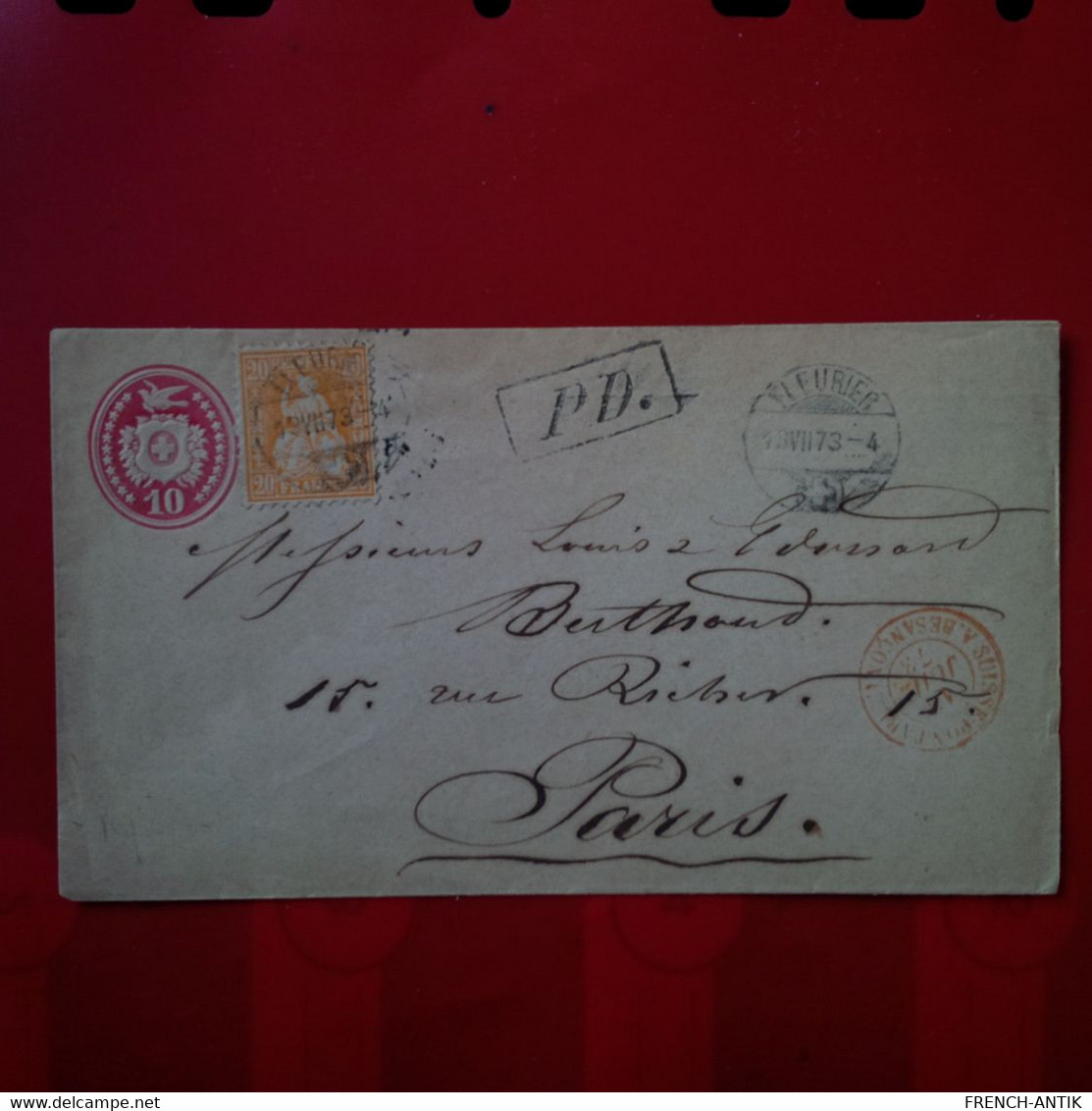 LETTRE FLEURIER POUR PARIS 1873 CACHET PD SUISSE A BESANCON - Postmark Collection
