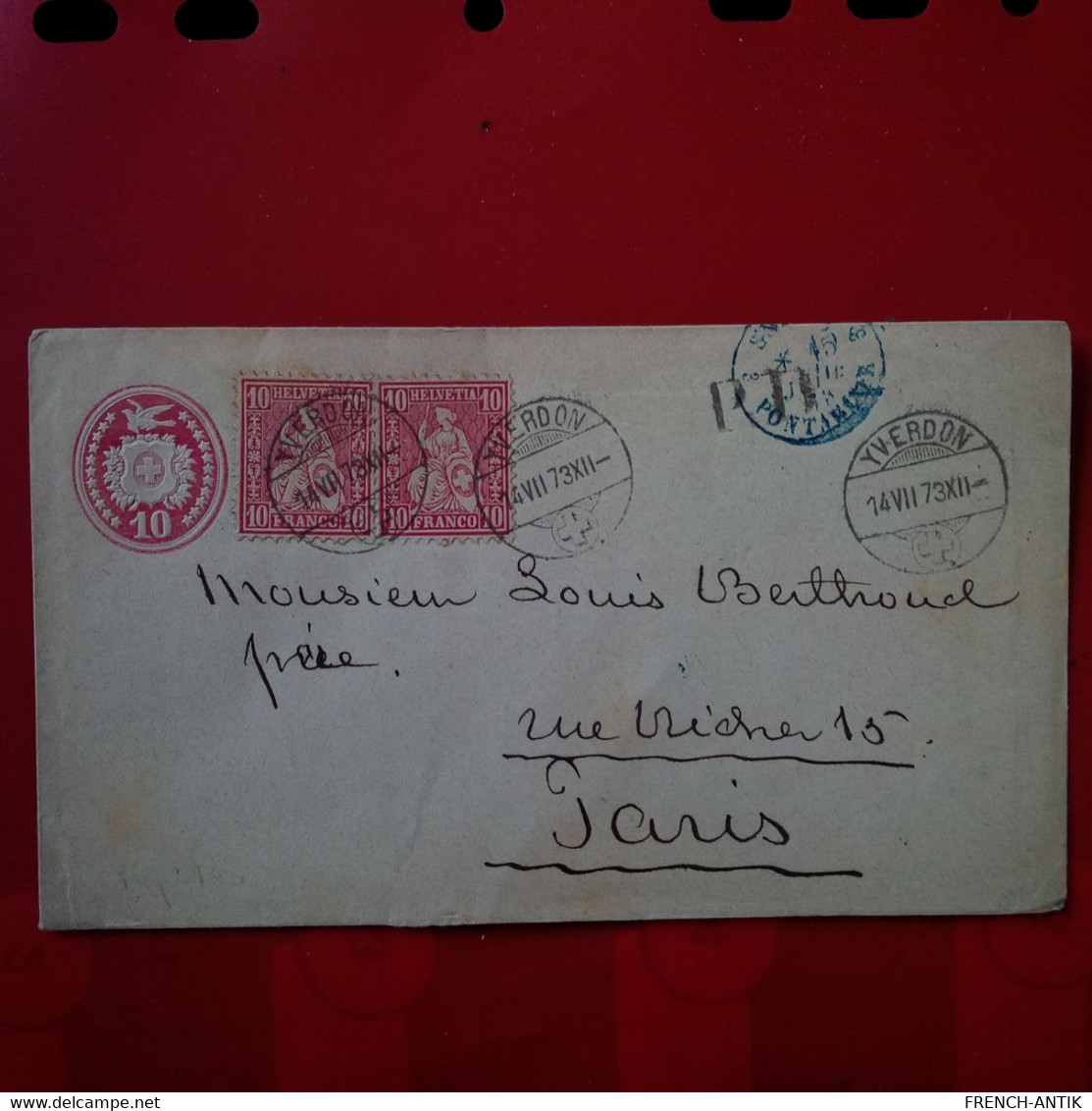 LETTRE YVERDON POUR PARIS 1873 - Postmark Collection