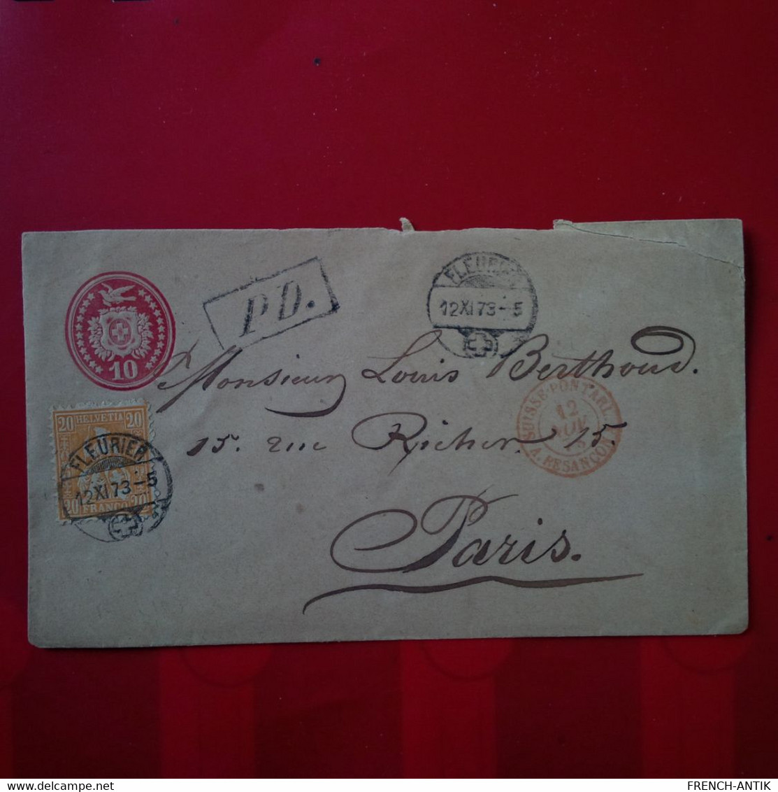 LETTRE FLEURIER POUR PARIS 1873 - Storia Postale