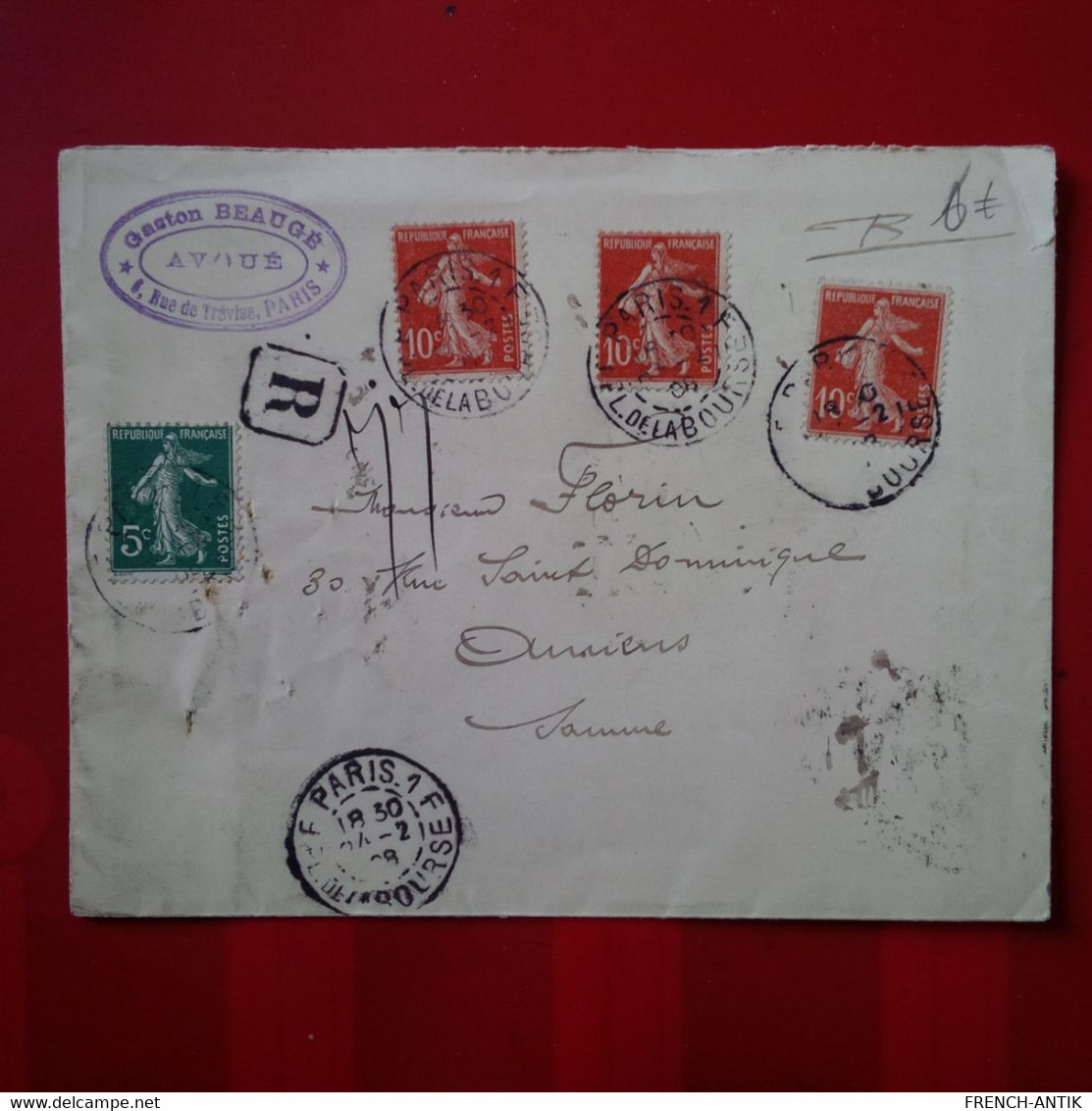 LETTRE RECOMMANDE PARIS POUR AMIENS - Storia Postale