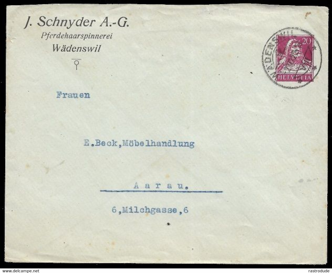 1922 SCHWEIZ SWITZERLAND 20r PRIVATE POSTAL STATIONERY - HORSE HAIR SPINNING - PFERDEHAARSPINNEREI - RARE - Paarden