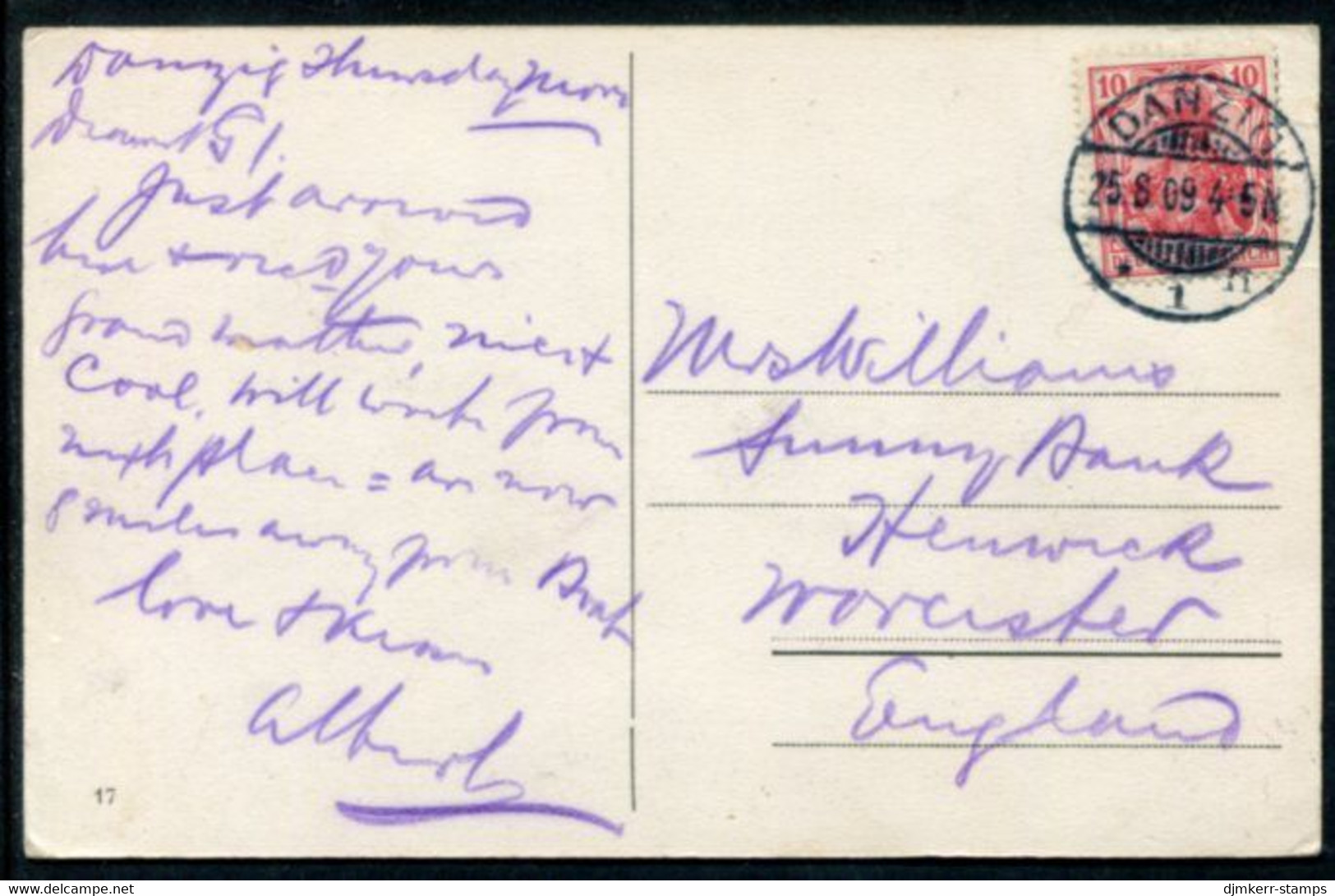 DANZIG 1909 Picture Postcard To England With DR 10 Pf. - Brieven En Documenten