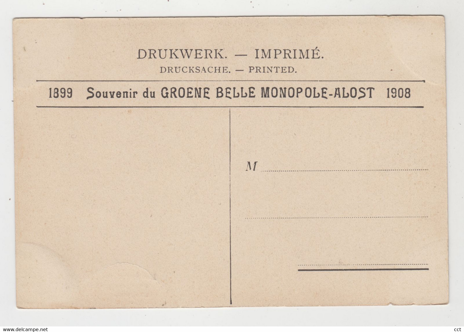 Alost  Aalst  Groene Belle Monopole  1899 - 1908  Les Tourailles: La Cage De L'ascenseur  BRASSERIE BROUWERIJ - Aalst