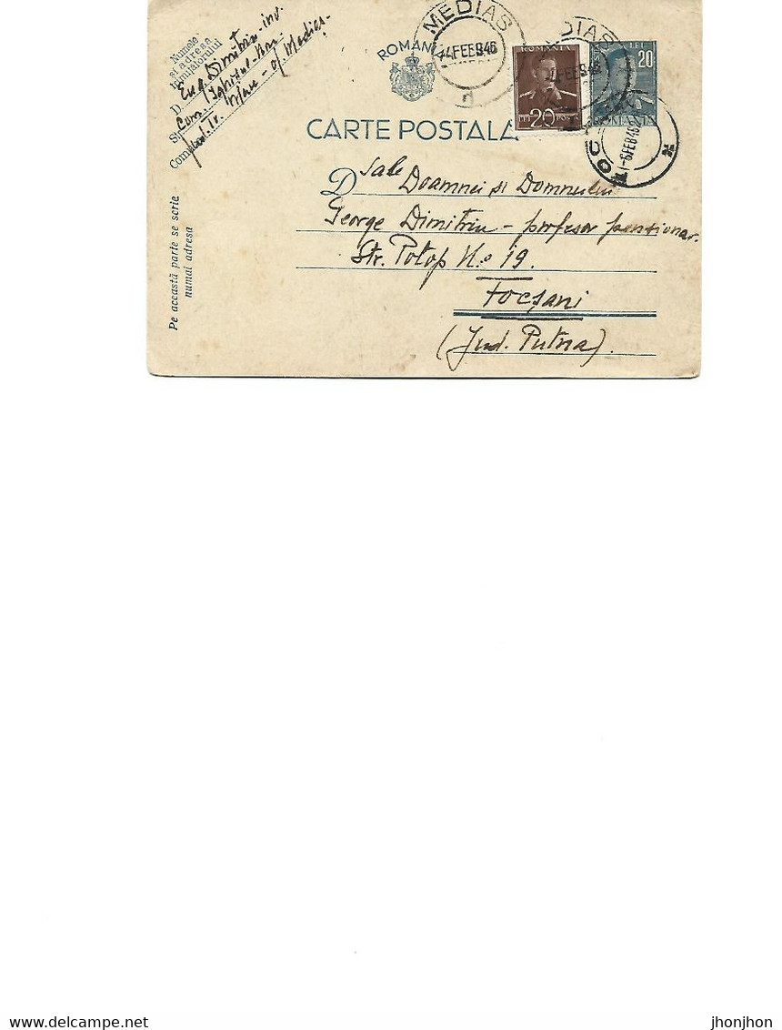 Romania - Postal Stationery Postcard 1946 Circulated From Mediasi At Focsani, Putna County - 2de Wereldoorlog (Brieven)