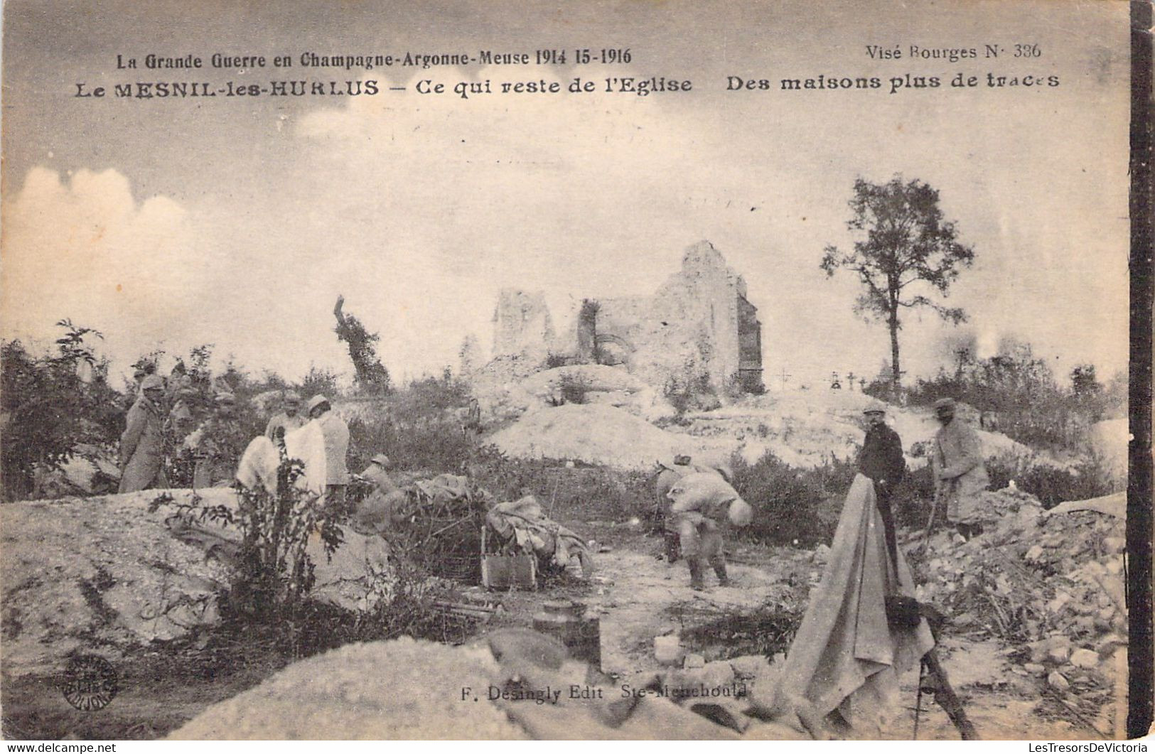 CPA - MILITARIAT - LE MESNIL LES HURLUS - Ce Qui Reste De L'Eglise - Bourges 336 - Guerre 1914-18