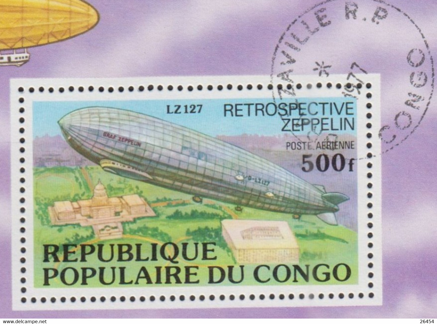 République Populaire Du  CONGO  LZ 127 Rétrospective Zeppelin    POSTE AERIENNE 500F  Cachet BRAZZAVILLE Année 1977 - Oblitérés