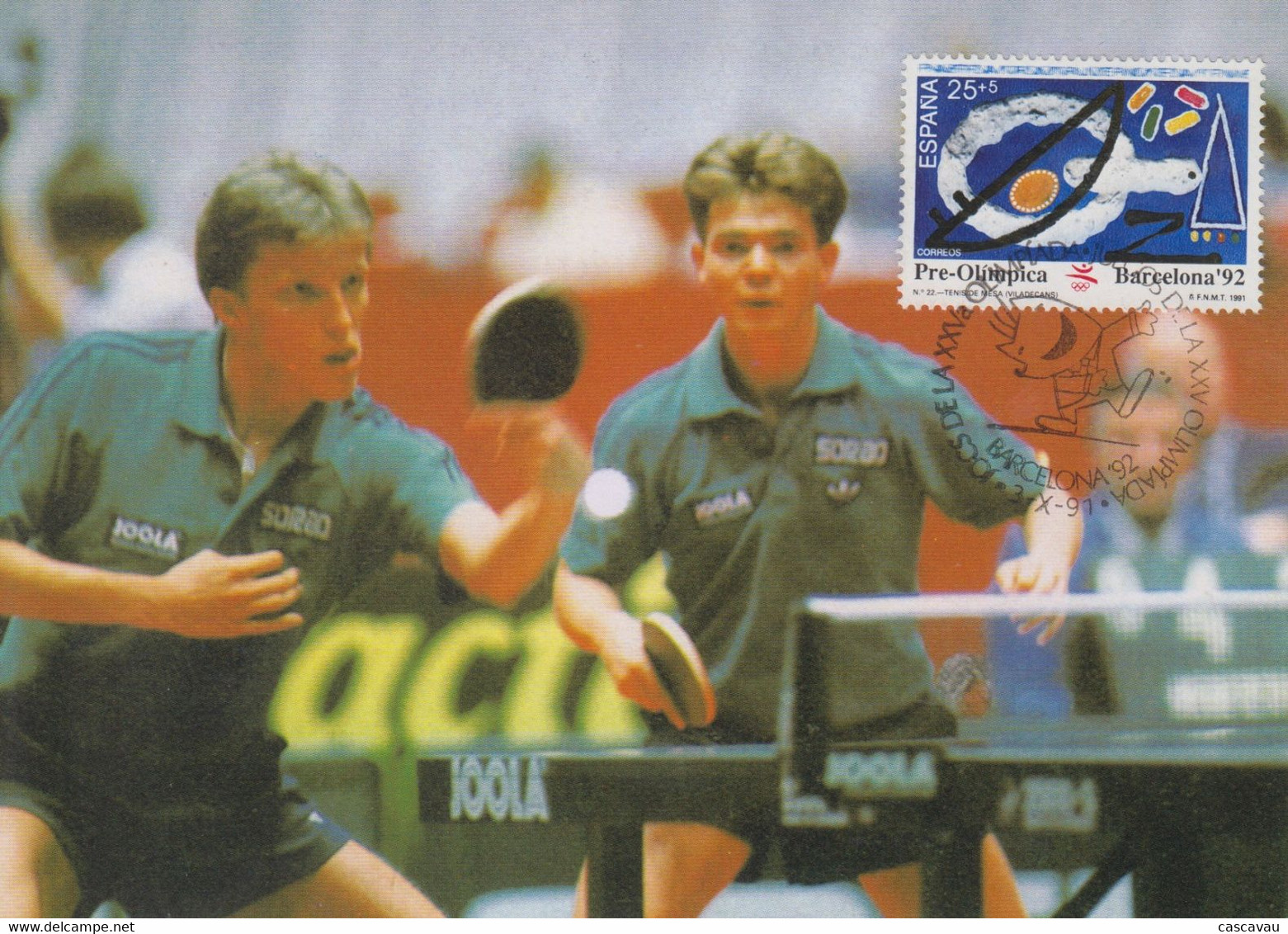 Carte  Maximum  1er  Jour   ESPAGNE   Tennis  De   Table   Série  Préolympique    JEUX  OLYMPIQUES  BARCELONE  1991 - Table Tennis