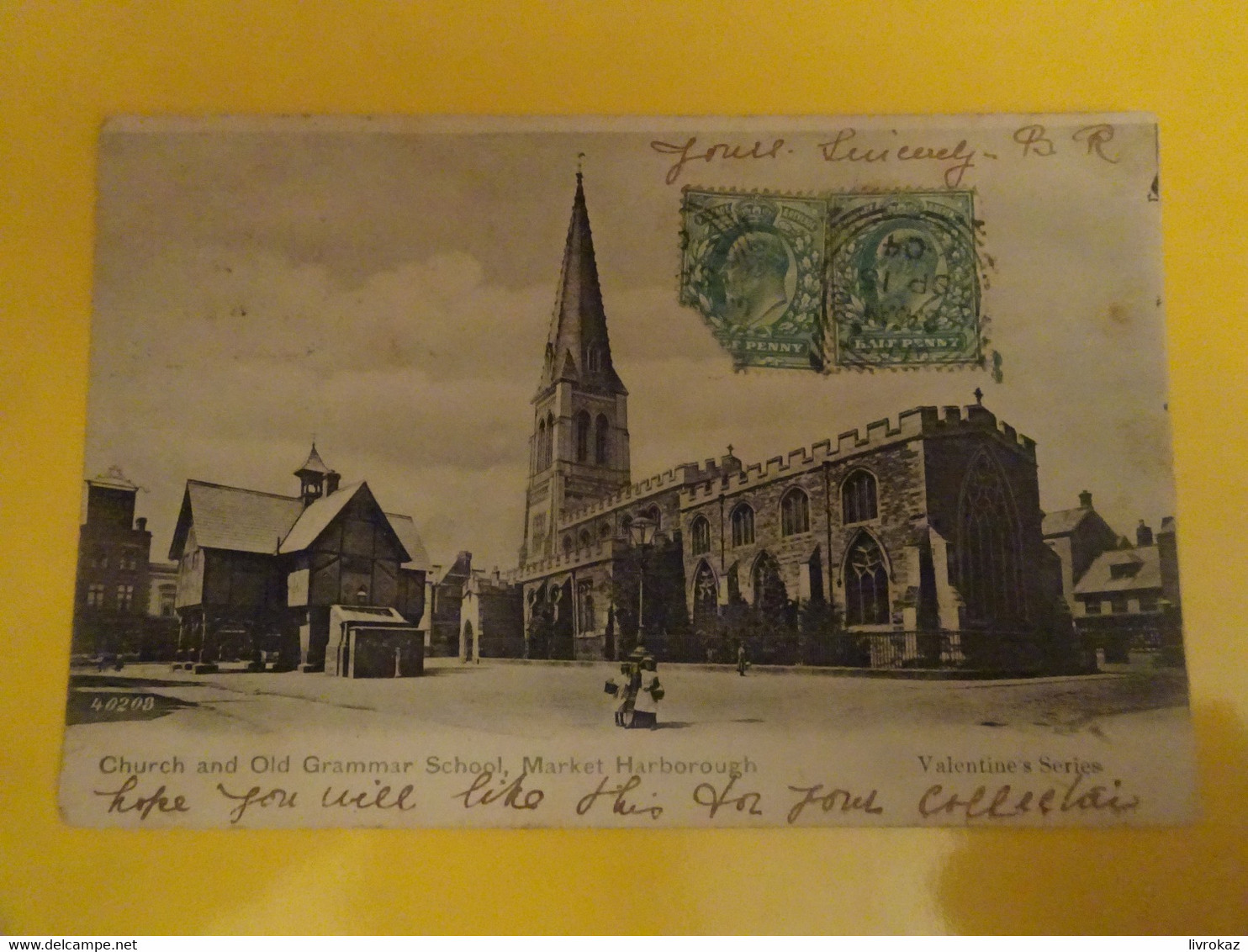 Royaume Uni Angleterre Church And Old Grammar School, Market Harborough, Valentine's Series, A Circulé En 1904 - Leicester