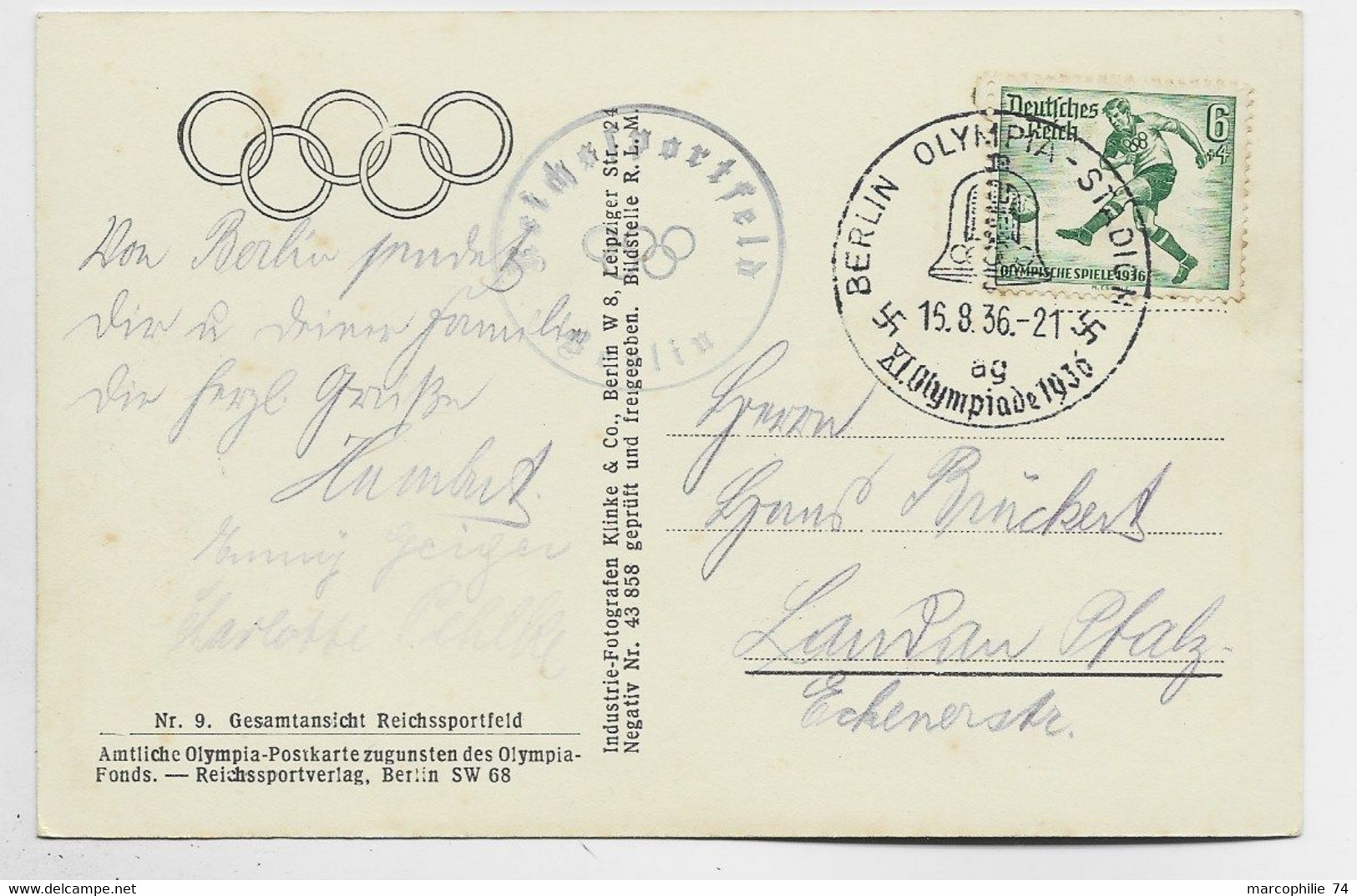 GERMANY JEUX OLYMPIQUES 1936 POSTKARTE BERLIN FOOTBALL SOCCER 15.8.1936 STADE - Ete 1936: Berlin