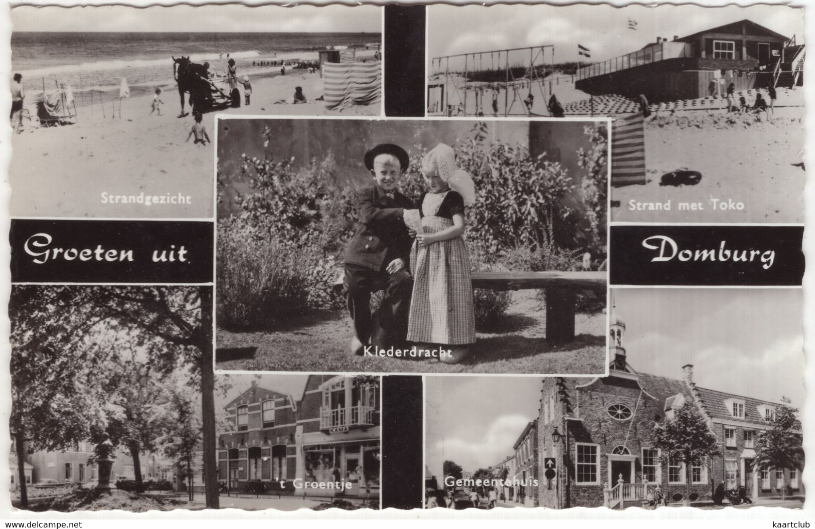 Groeten Uit Domburg: Strand Met Toko, 't Groentje, Gemeentehuis, Klederdracht, Strandgezicht - (Zeeland,Holland) - 1964 - Domburg