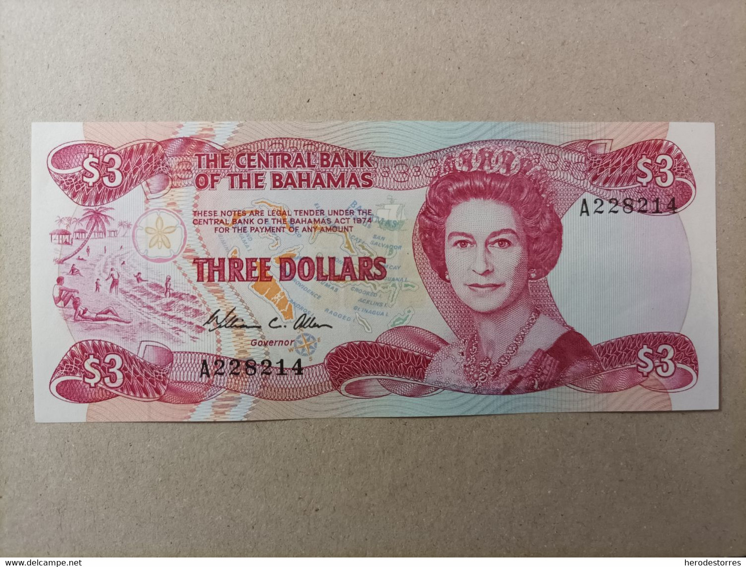 Billete De Bahamas De 2 Dólares, Serie A, Año 1974, UNC - Bahama's