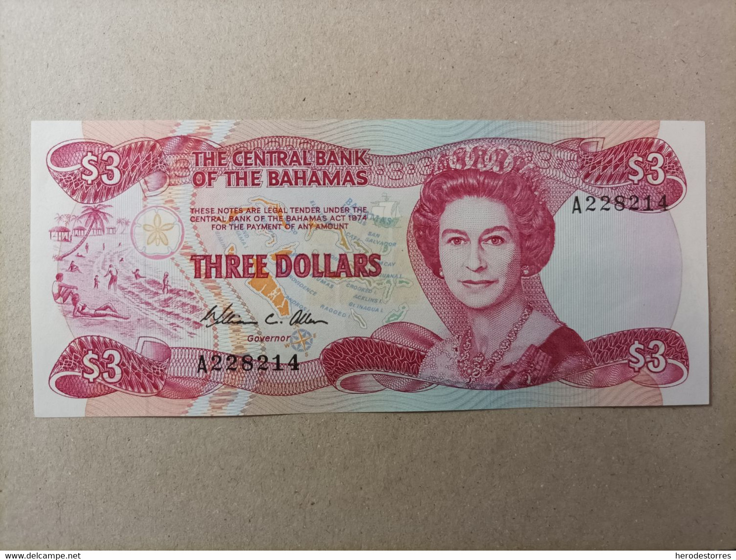 Billete De Bahamas De 2 Dólares, Serie A, Año 1974, UNC - Bahamas
