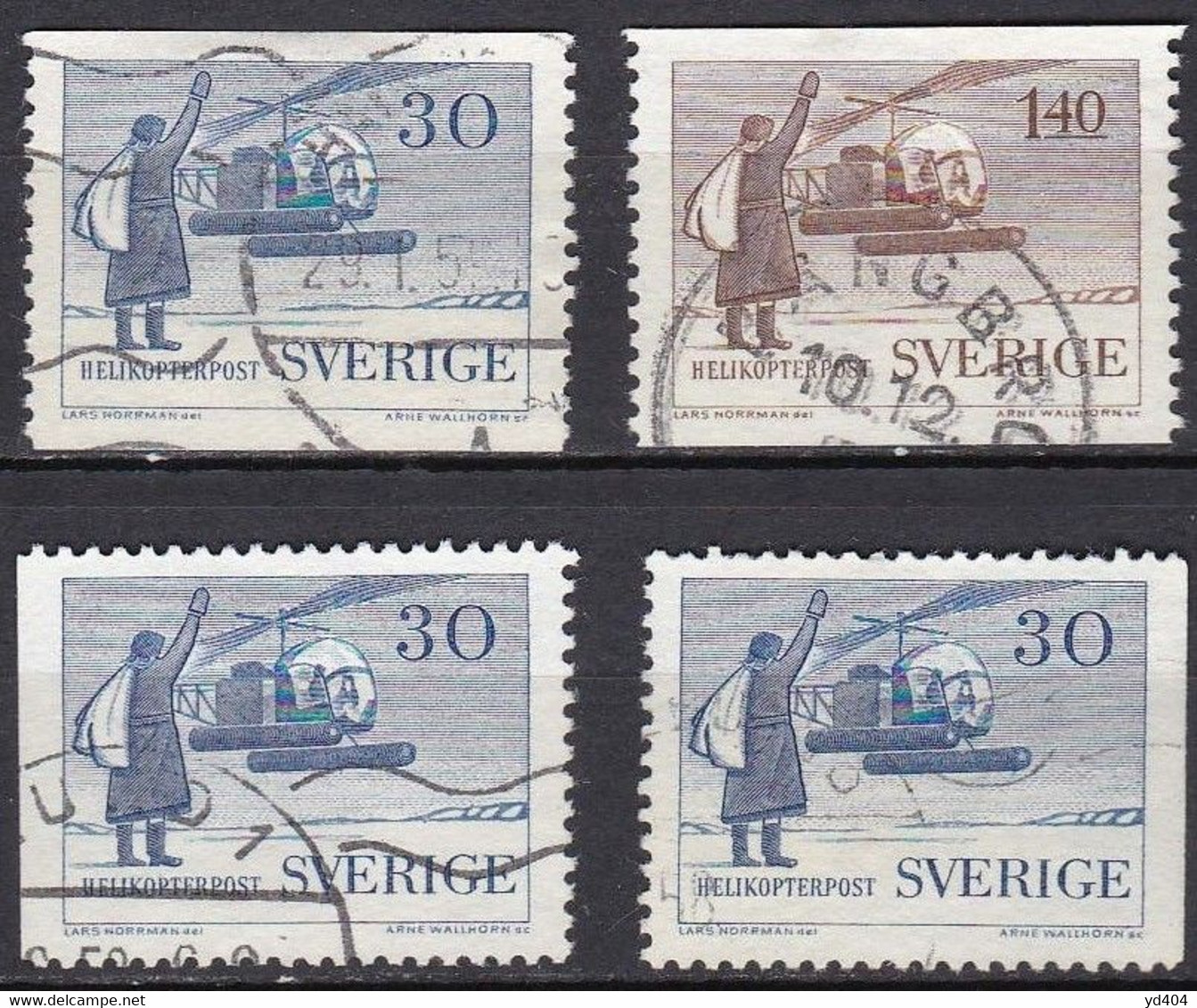 SE613 – SUEDE – SWEDEN – 1958 – HELICOPTER MAIL – Y&T # 8/9 USED - Used Stamps