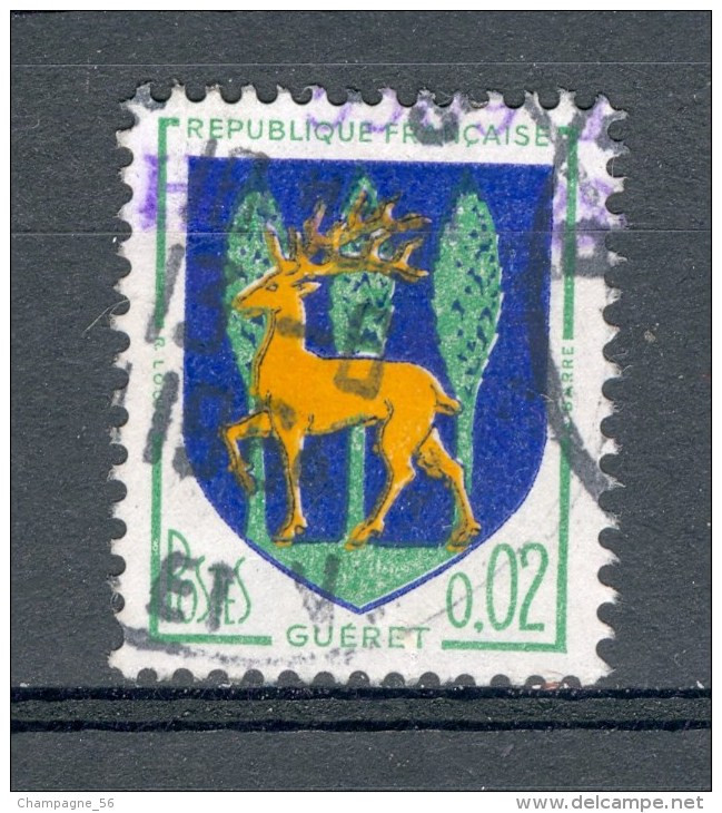 VARIÉTÉS FRANCE 1964  N° 1351 B GUÉRET 0.02  OBLITÉRÉ  SANS GOMME 13.6.1964 - Gebruikt