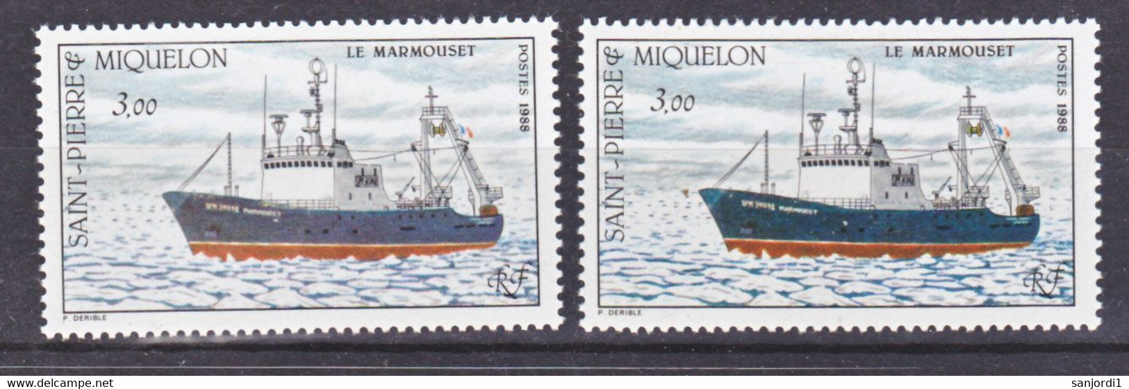 Saint Pierre Et Miquelon  493 Variété Coque Orange Et Rouge Le Marmouset  Neuf ** MNH Sin Charmela - Sin Dentar, Pruebas De Impresión Y Variedades