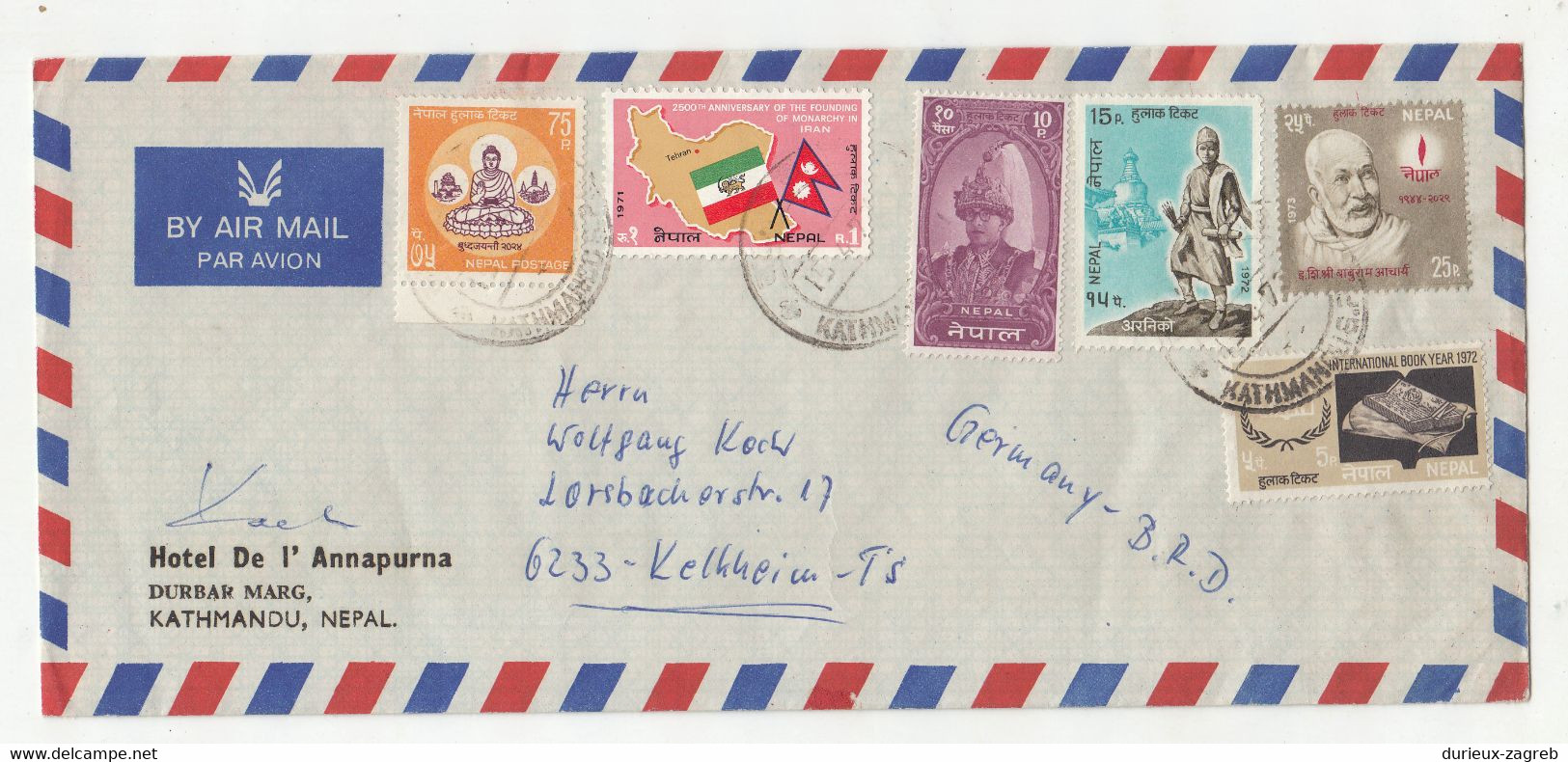 Hotel De L'Annapurna, Kathmandu Company Multifranked Air Mail Letter Cover Posted 197? To Germany B221201 - Népal