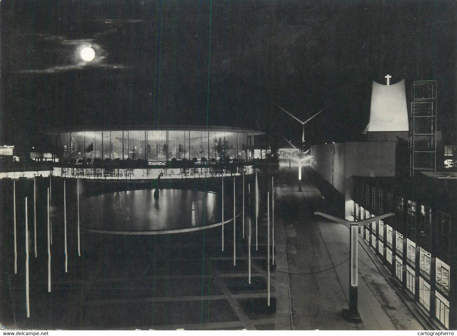 Postcard Belgium Bruxelles 1958 International Expo Pavilions Of Holy See And USA By Night - Bruxelles La Nuit