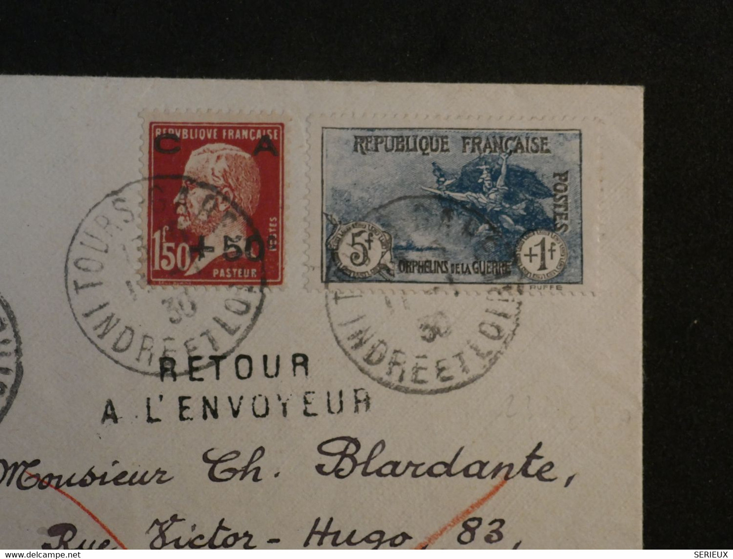 C FRANCE TRES  BELLE LETTRE RRR 1930  LIAISON AERIENNE  ISTRES A PONDICHERY INDES ++++ ORPHELIN N° 232   CA N° 255  ++++ - 1927-1959 Lettres & Documents