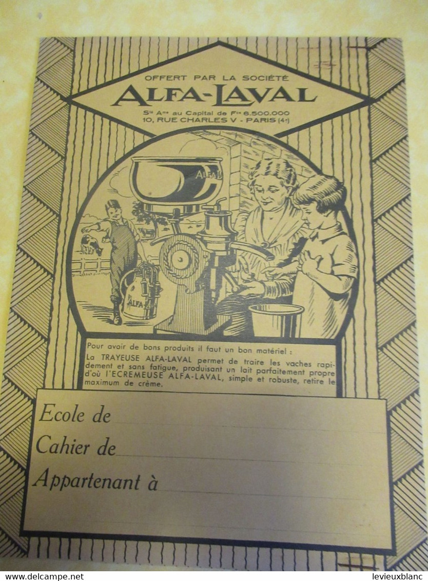 Offert Par La Société " ALFA-LAVAL /Protège-cahier Scolaire Publicitaire/"Ecrémeuse"/ Jaune/ Vers 1950-60   CAH342 - Landbouw