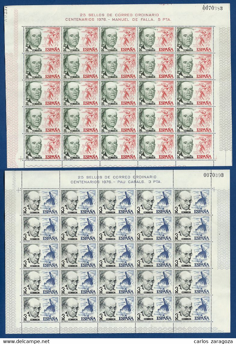 1976 ESPAÑA/ESPAGNE—CASALS Y FALLA 2025/26 En Feuilles Complètes ** SPAIN 2018/19 Sheets Of 25 MNH Stamps. Ed. 2379/80 - Feuilles Complètes