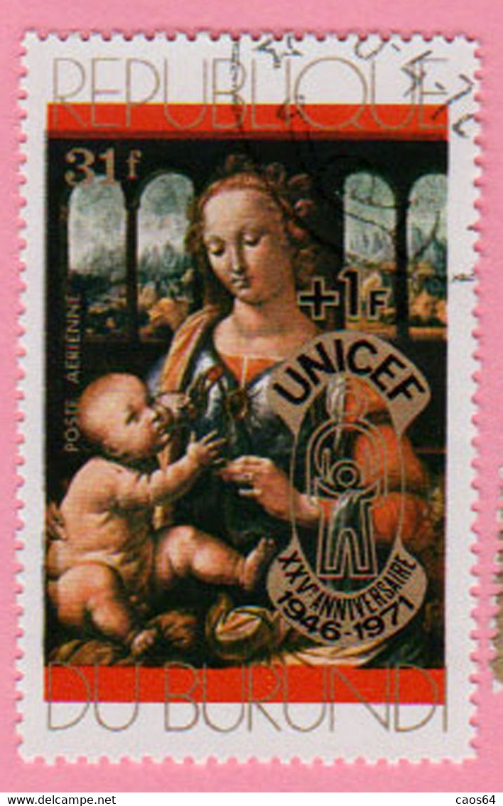 1971 BURUNDI Posta Aerea Arte Dipinti  UNICEF Madonna & Child By Da Vinci, Surcharged -  Usato - Gebruikt