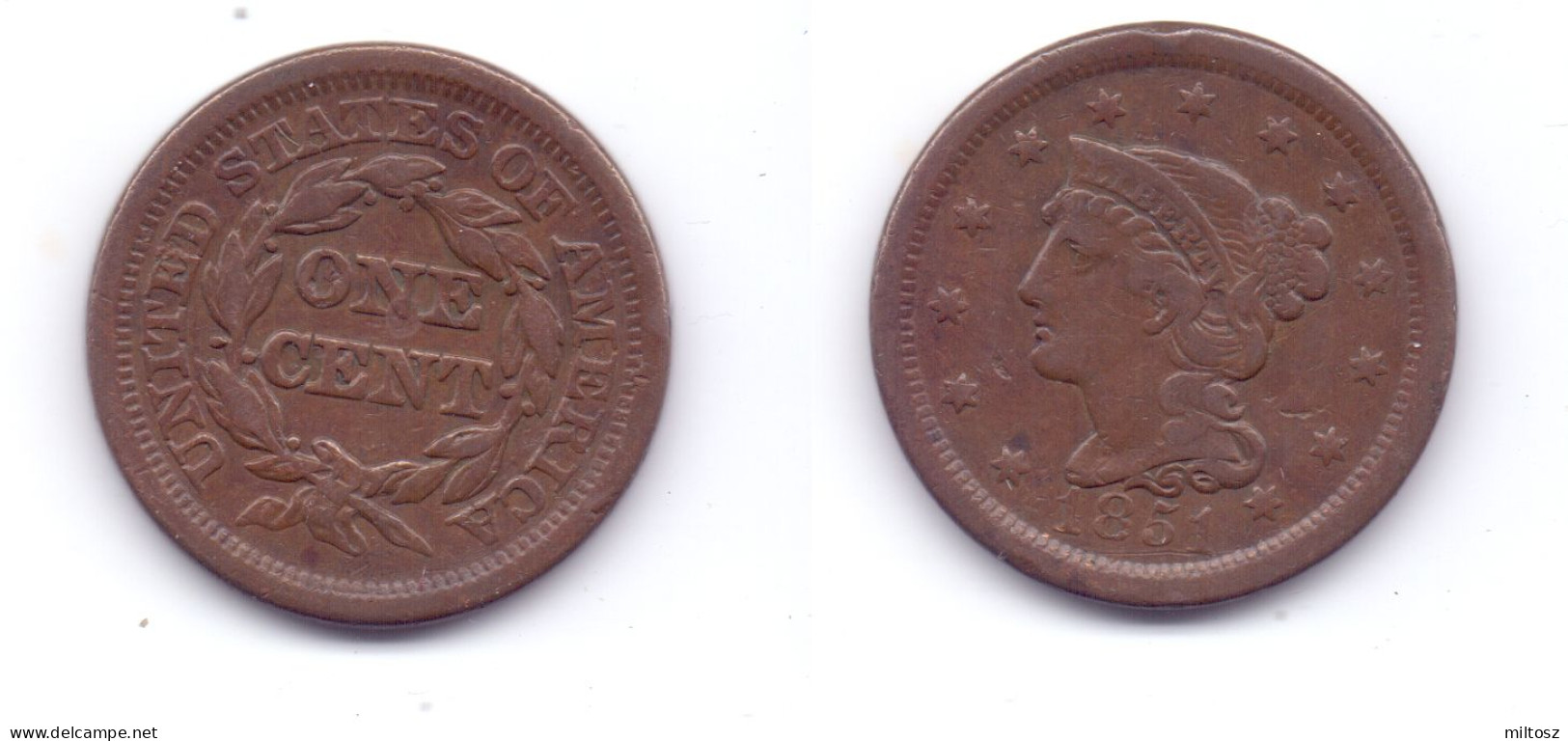 U.S.A. 1 Cent 1851 - 1840-1857: Braided Hair