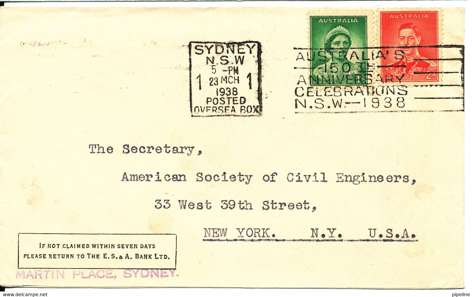 Australia Cover Sydney 23-3-1938 Coronation Set Sent To USA - Briefe U. Dokumente