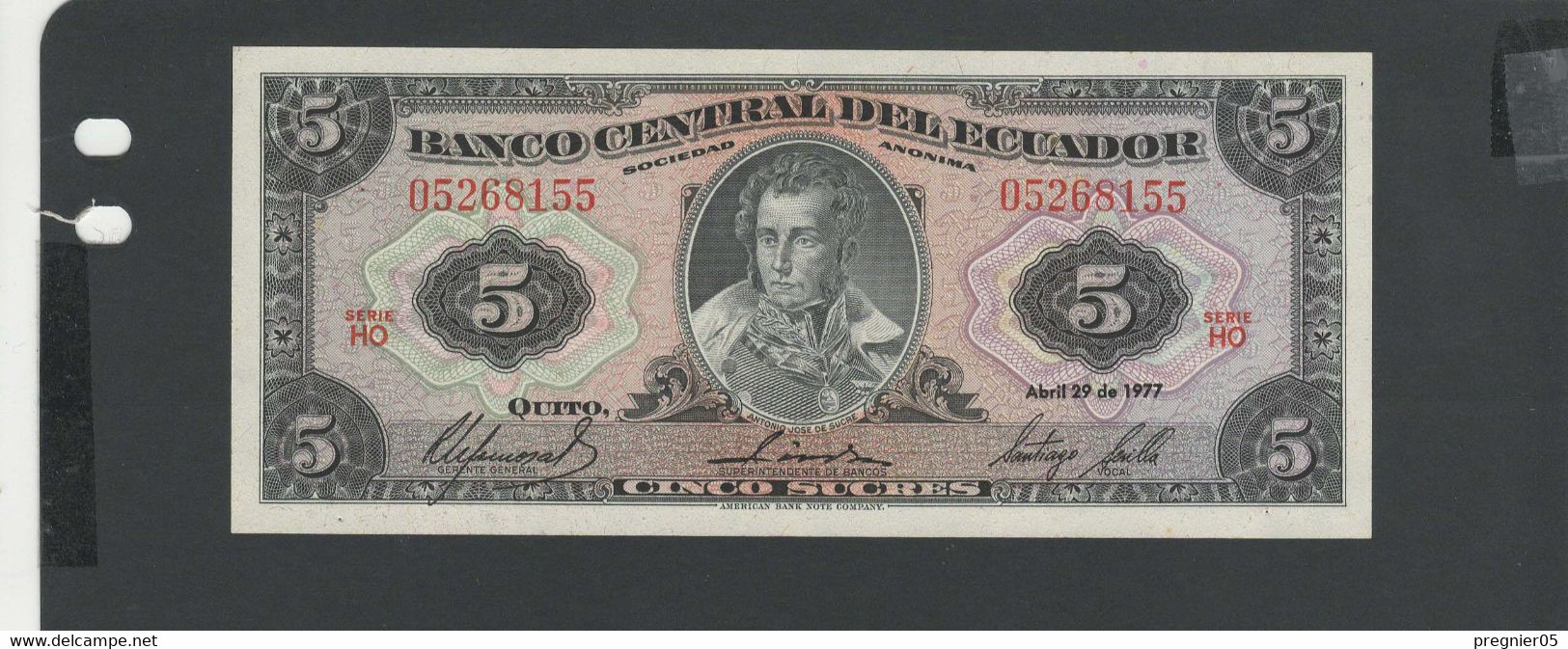 EQUATEUR - LOT 5 Billets SUP-XF à NEUF-UNC - Ecuador