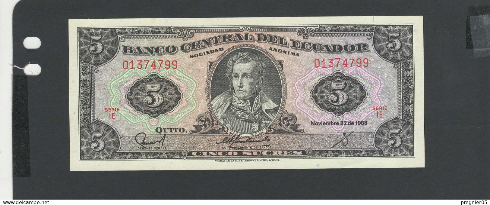 EQUATEUR - LOT 5 Billets SUP-XF à NEUF-UNC - Equateur