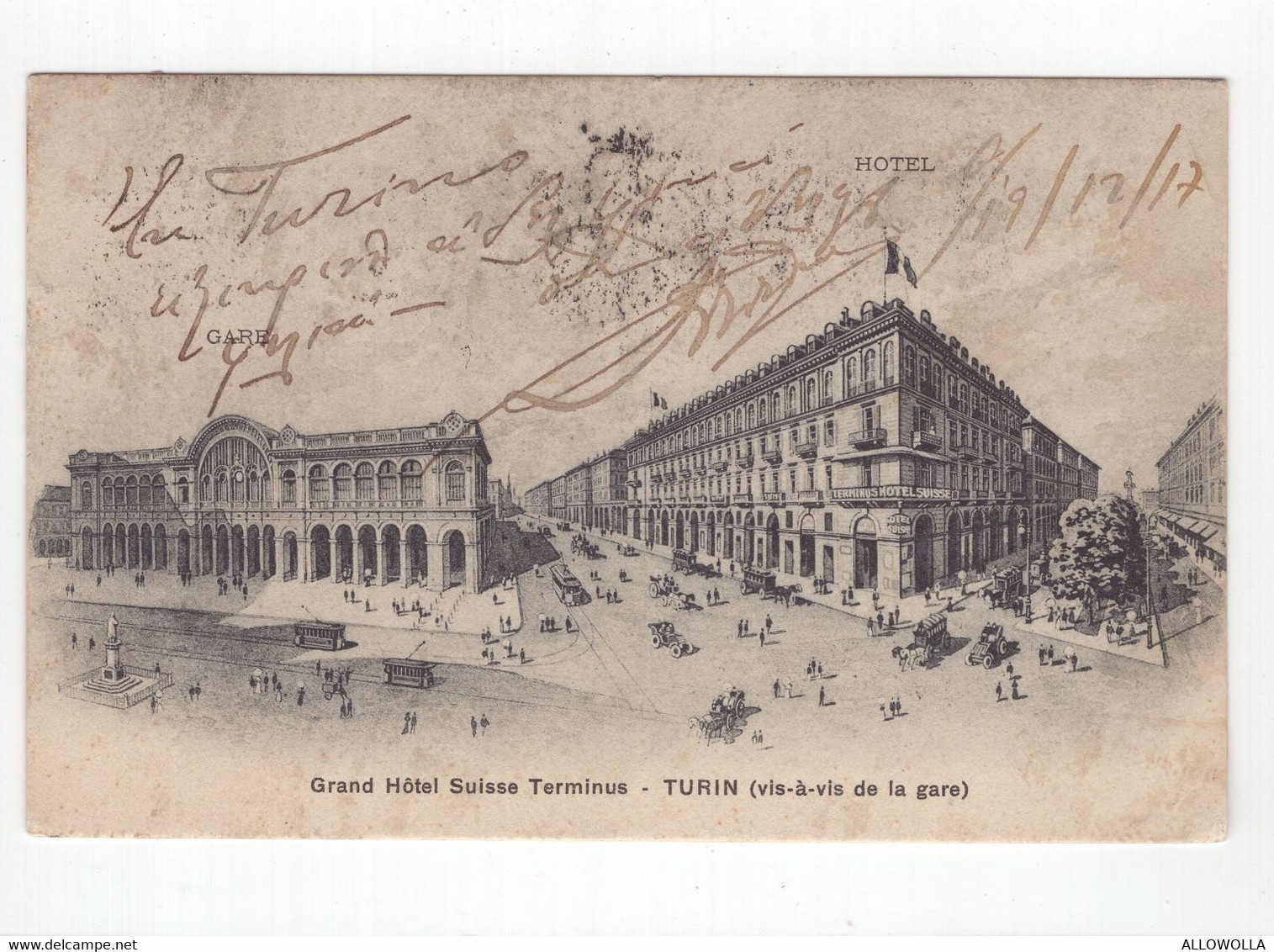18873 " GRAND HOTEL SUISSE TERMINUS-TURIN "TIMBRO POSTA ESTERA VERIFICATO PER CENSURA-CART POST.SPED.1917 - Bar, Alberghi & Ristoranti