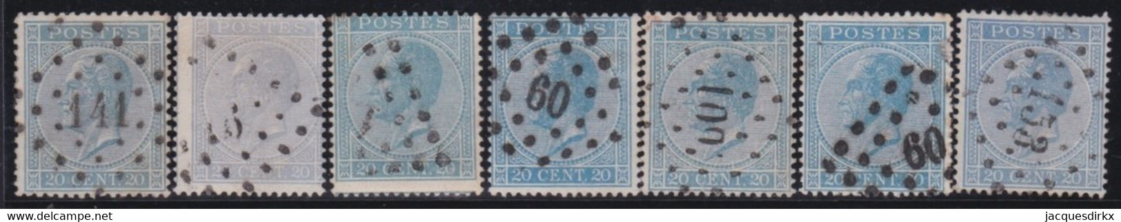 Belgie  .   OBP    .    18 7x       .     O        .    Gestempeld     .   /   .   Oblitéré - 1865-1866 Profil Gauche