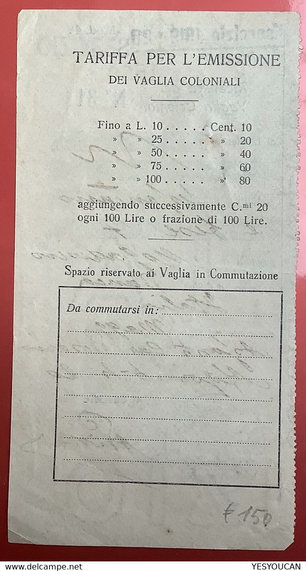 RARE "AFGOI SOMALIA ITALIANA 1920" Vaglia Coloniale Servizio (lettera Africa Orientale Italia Colonie Cover Money Order - Somalië