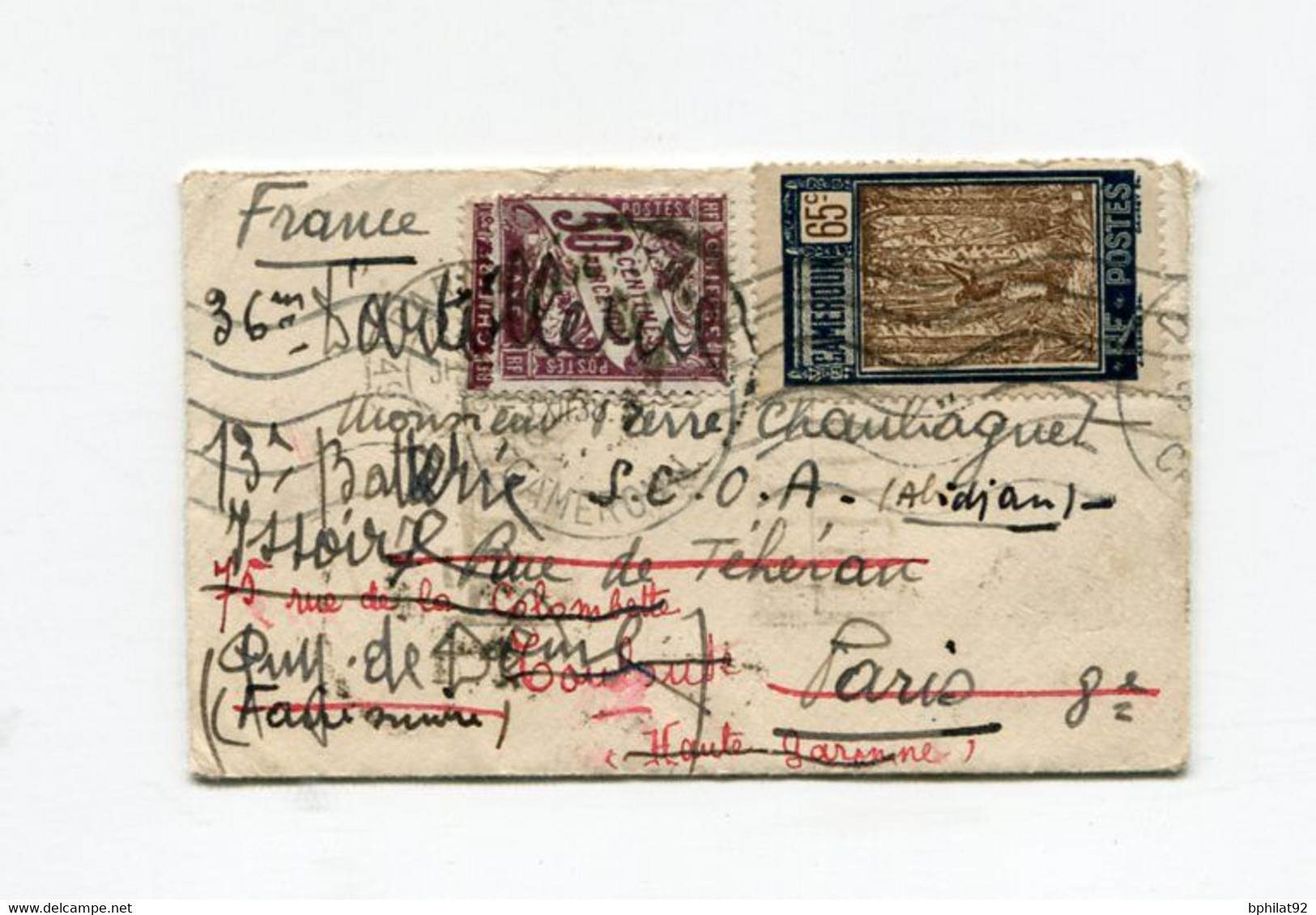 !!! CAMEROUN, LETTRE DE 1939 POUR PARIS, AVEC REEXPEDITION. TAXEE A L'ARRIVEE - Covers & Documents