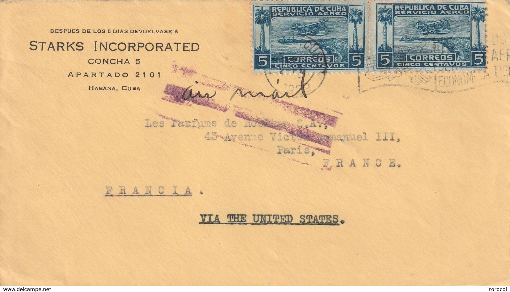 CUBA Lettre Commerciale 1929 Pour Les Etats-Unis STARKS INCORPORATED - Briefe U. Dokumente