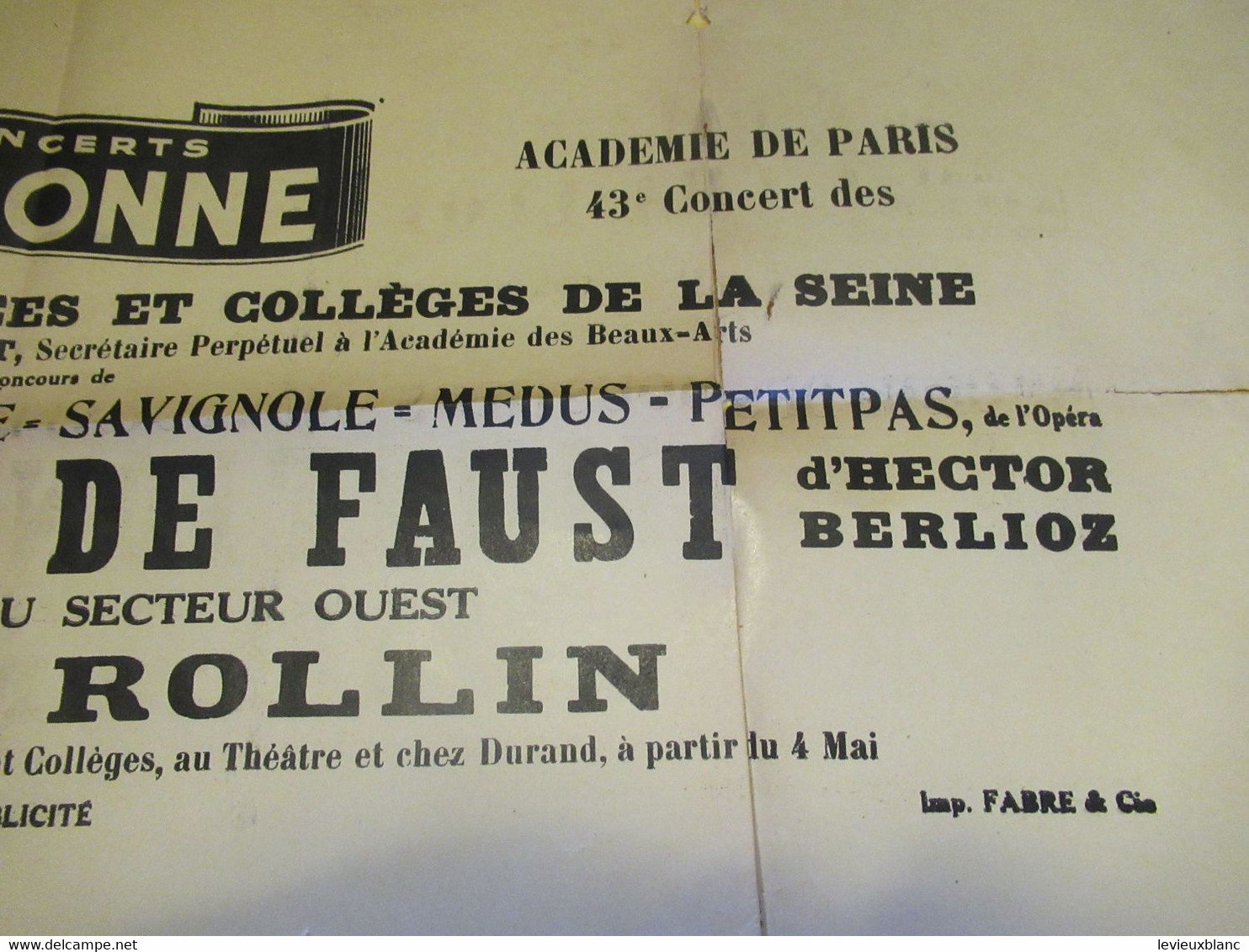 Affichette /  Concerts COLONNE / Palais De Chaillot /Académies De Paris/La Damnation De FAUST/Vers 1945-1955     AFF51 - Posters