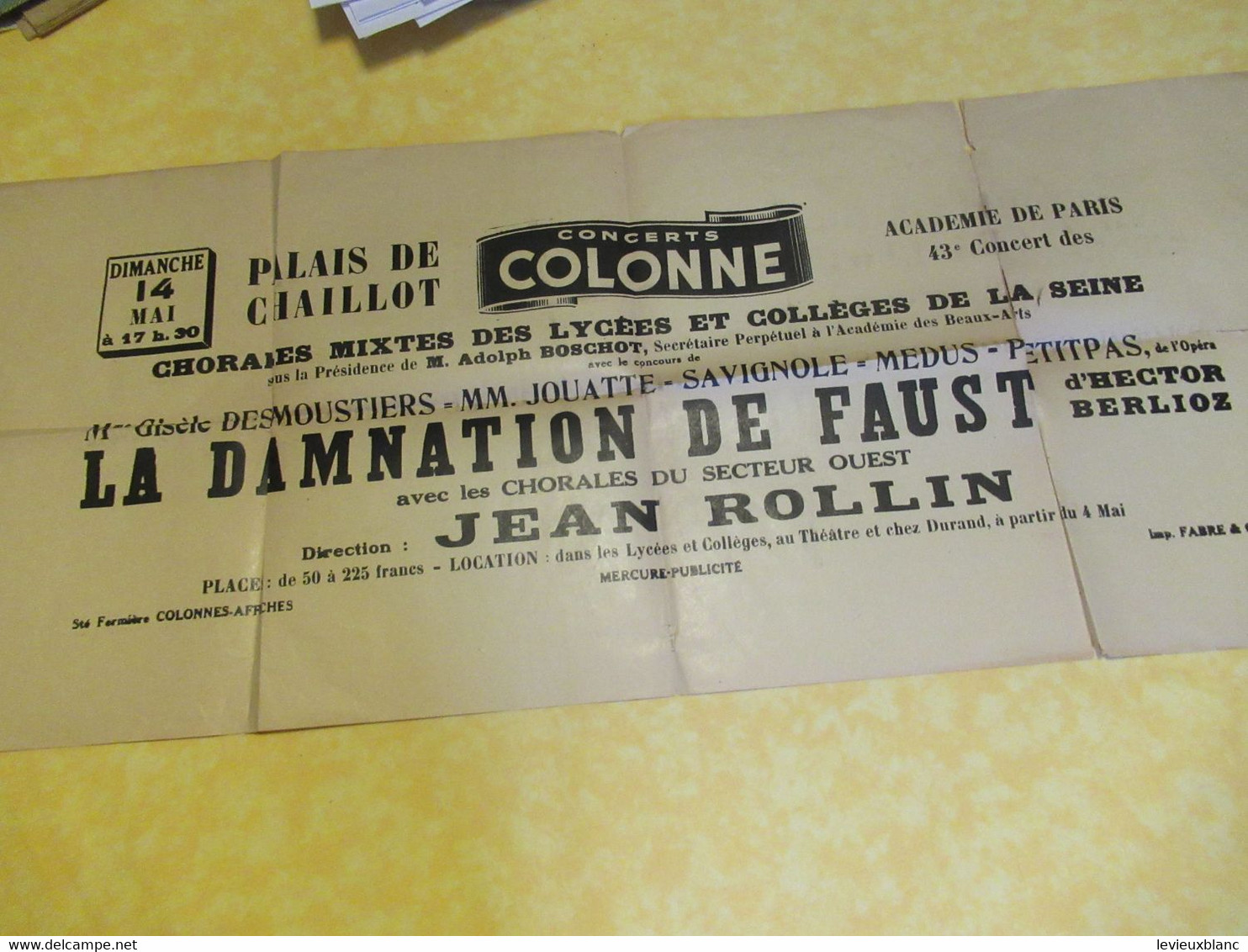 Affichette /  Concerts COLONNE / Palais De Chaillot /Académies De Paris/La Damnation De FAUST/Vers 1945-1955     AFF51 - Affiches